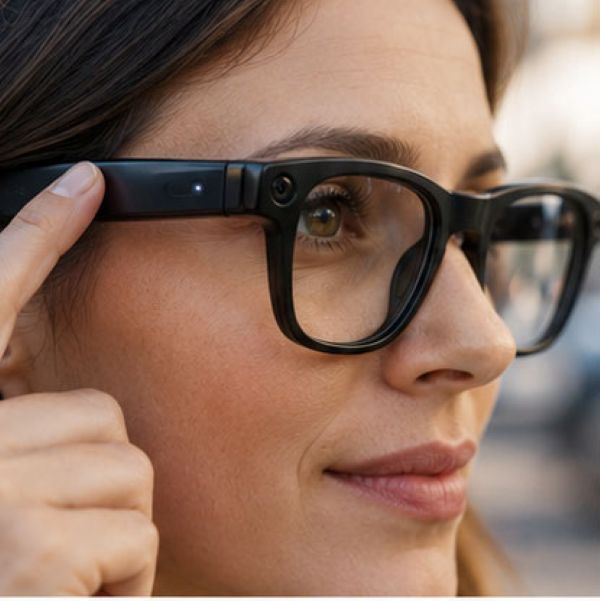 Personne portant des lunettes connectées intelligentes chez Optique Audition Suin Valenciennes