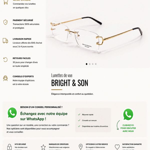 Découvrez les lunettes Bright & Son en ligne avec conseils personnalisés E-boutique Bright & Son avec accompagnement WhatsApp chez Optique Audition Suin Valenciennes