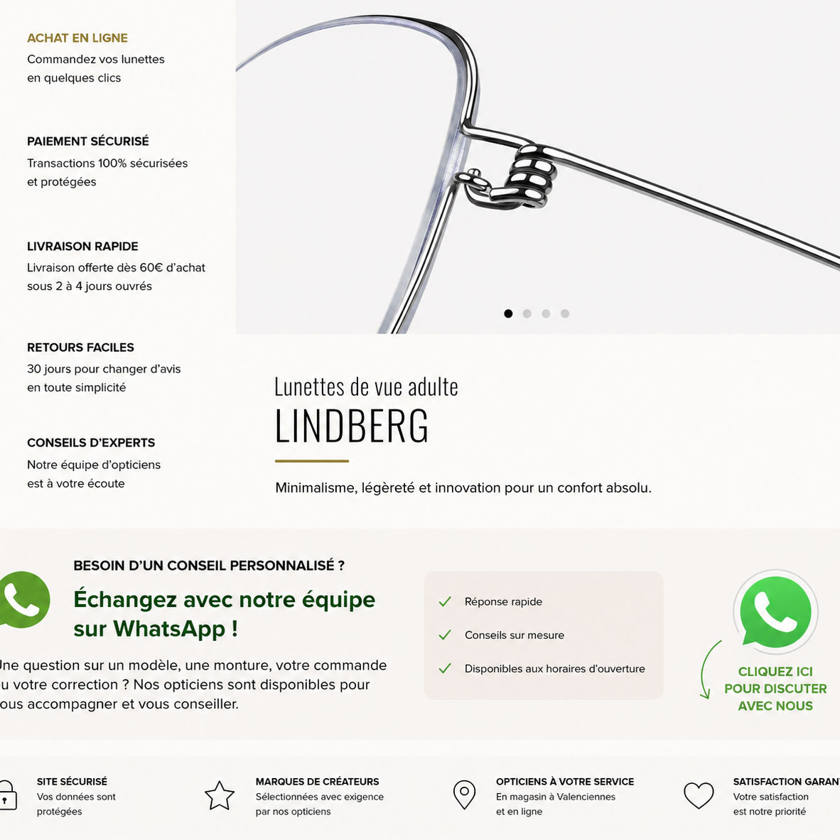 Découvrez les lunettes Lindberg en ligne avec conseils personnalisés E-boutique Lindberg avec accompagnement WhatsApp chez Optique Audition Suin Valenciennes