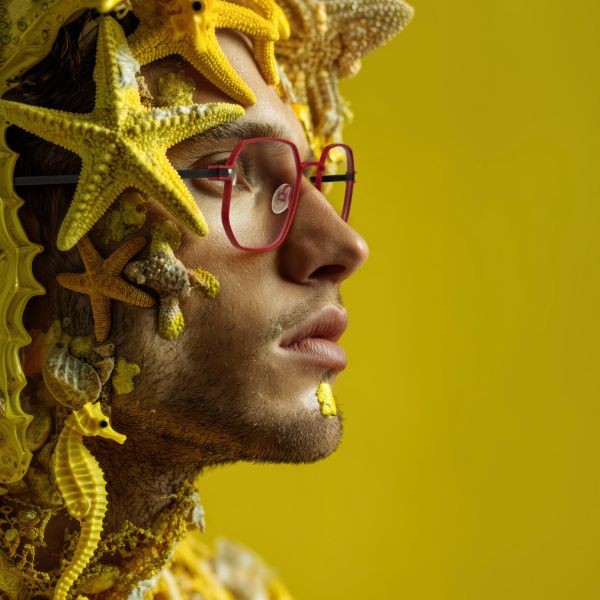 Découvrez l'univers singulier et inspirant des lunettes Oxibis sur notre boutique en ligne Profil portant des lunettes Oxibis aux formes originales inspirées par la nature et la créativité